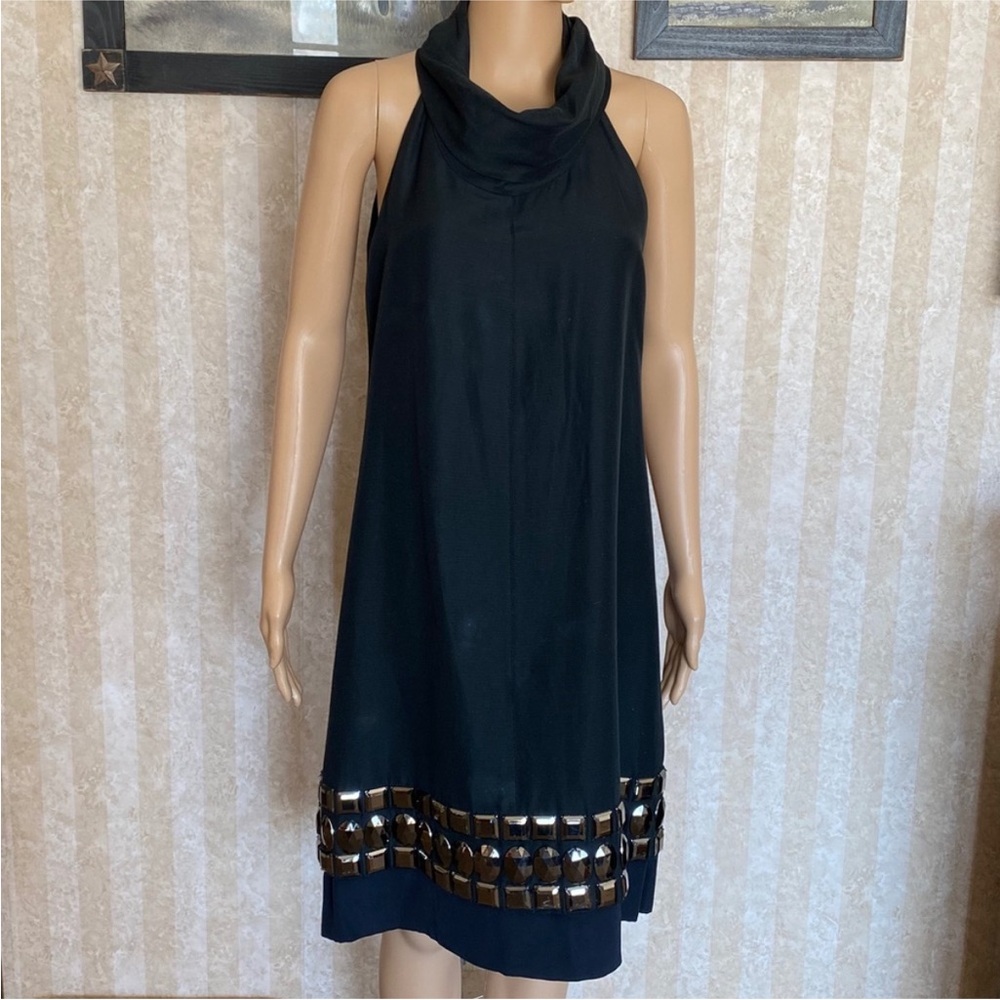 Zara Black Embellished‎ Hem Sleeveless Cowl Neck Dress